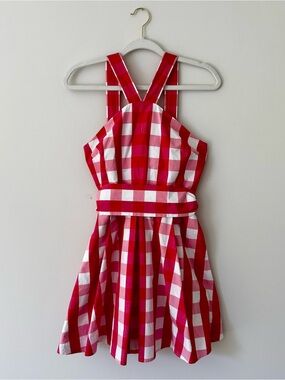 strapless open back dress Structured Gingham Midi Dress – Scotch & Soda main image 0